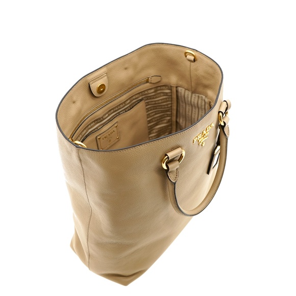 Prada Tote Large Shopping Shoulder Bag Vitello Phenix Beige Leather 1BG865 New - Picture 5 of 7